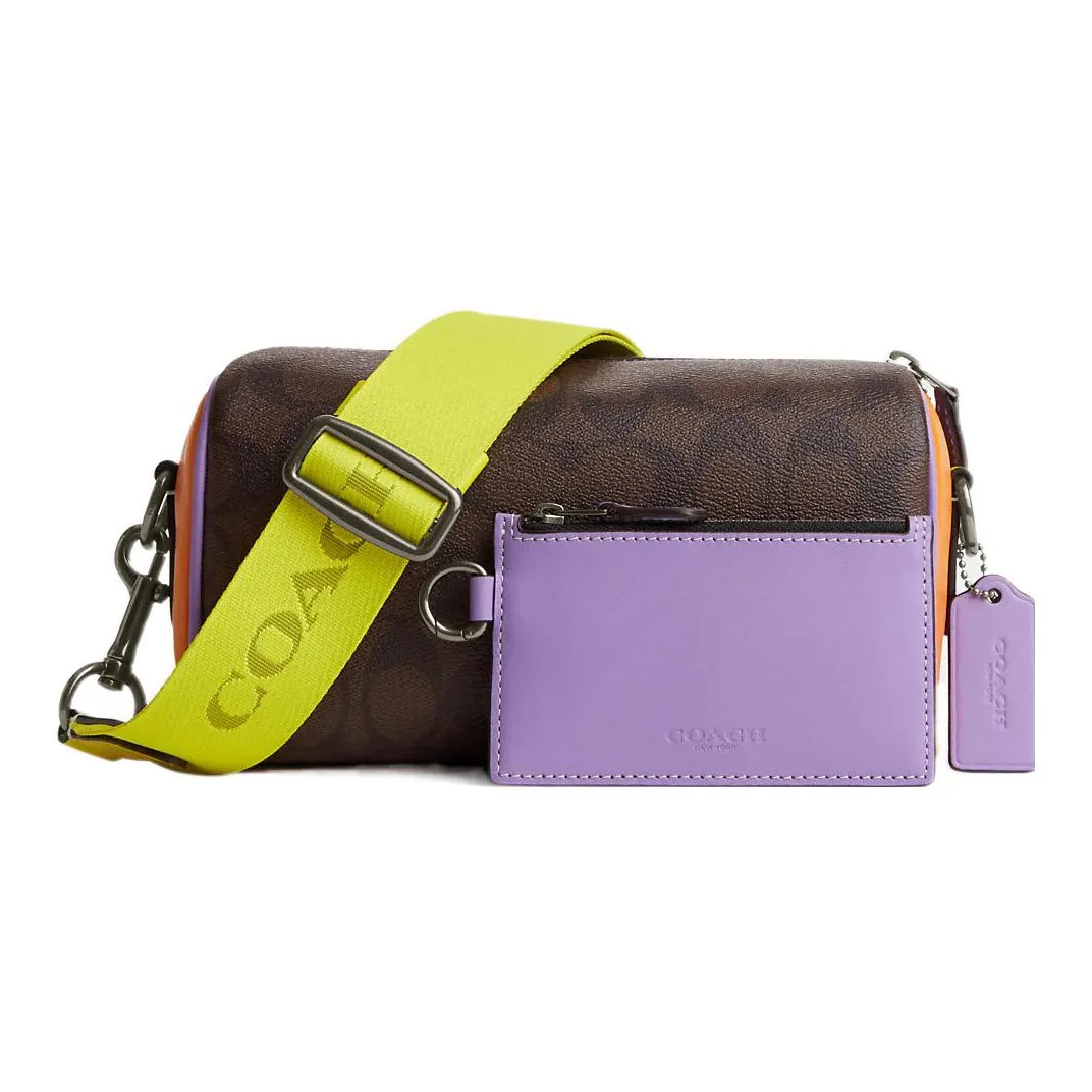 COACH Canvas With Calfskin Envelope Bag, Shoulder Bag, Crossbody Bag Trumpets Men's Dark Brown