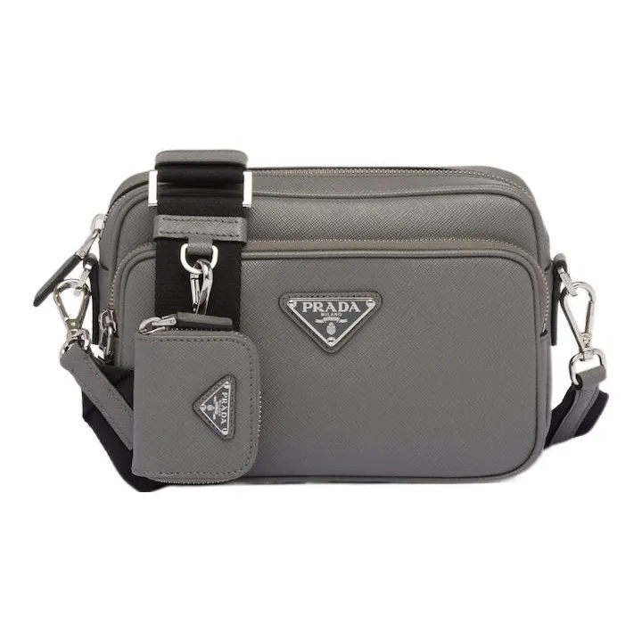 PRADA Saffiano Leather Crossbody Bag, Shoulder Bag Men's Marble Gray