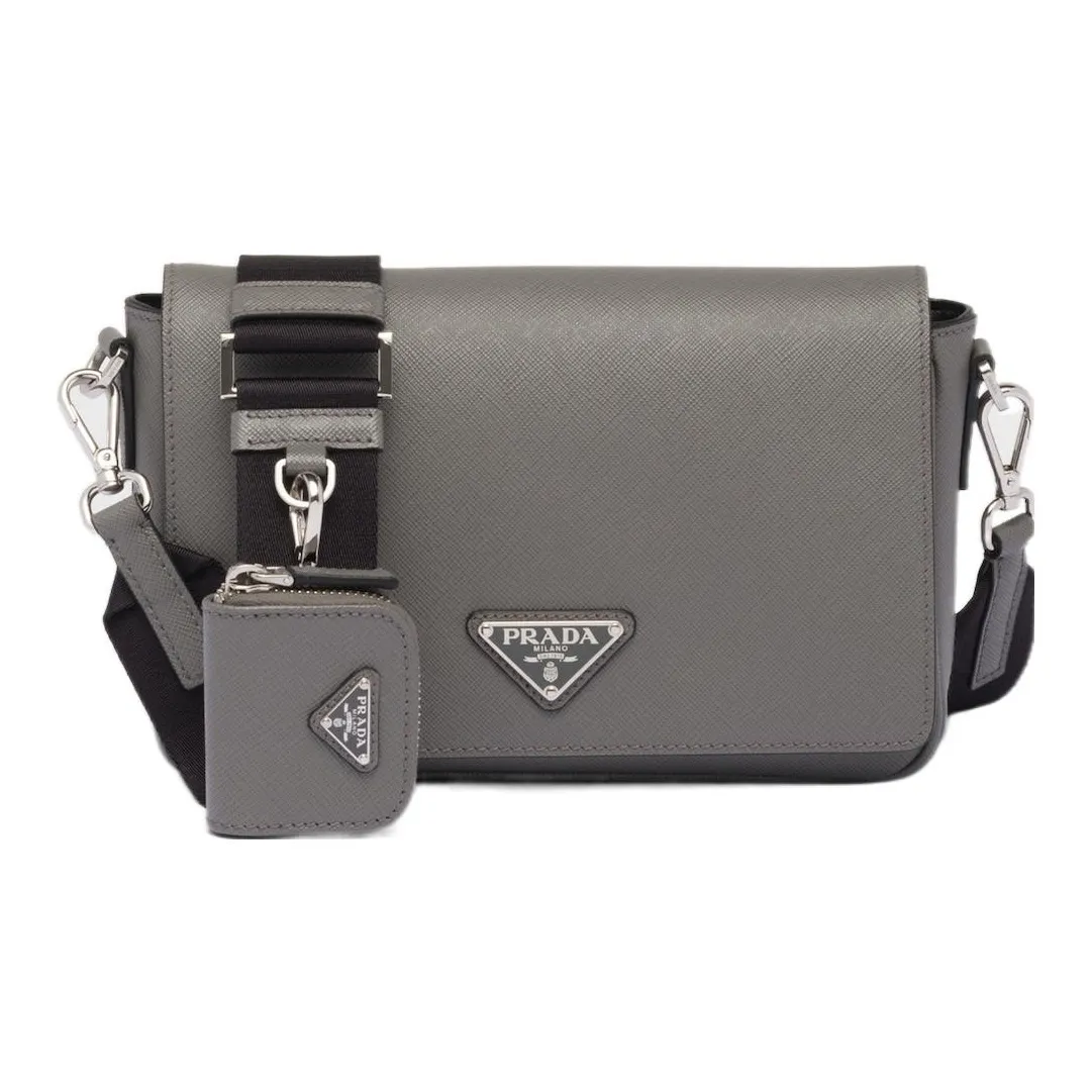 PRADA Leather Crossbody Bag, Shoulder Bag Men's Marble Gray