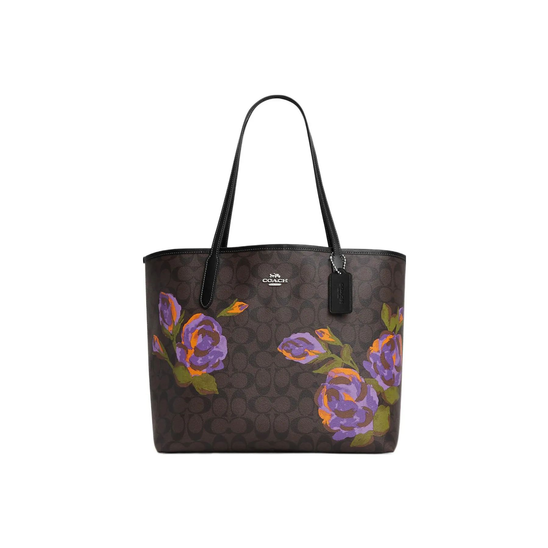 COACH City Canvas с кожаными вставками сумка-тоут сумка для покупок сумка через плечо женская коричневый черный