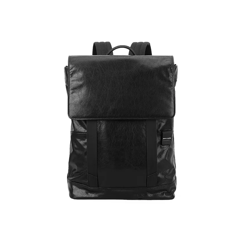 PIERRE CARDIN Stylish And Large Capacity Double Shoulder Genuine Leather Backpack, Men's Backpack Regular Men's Black