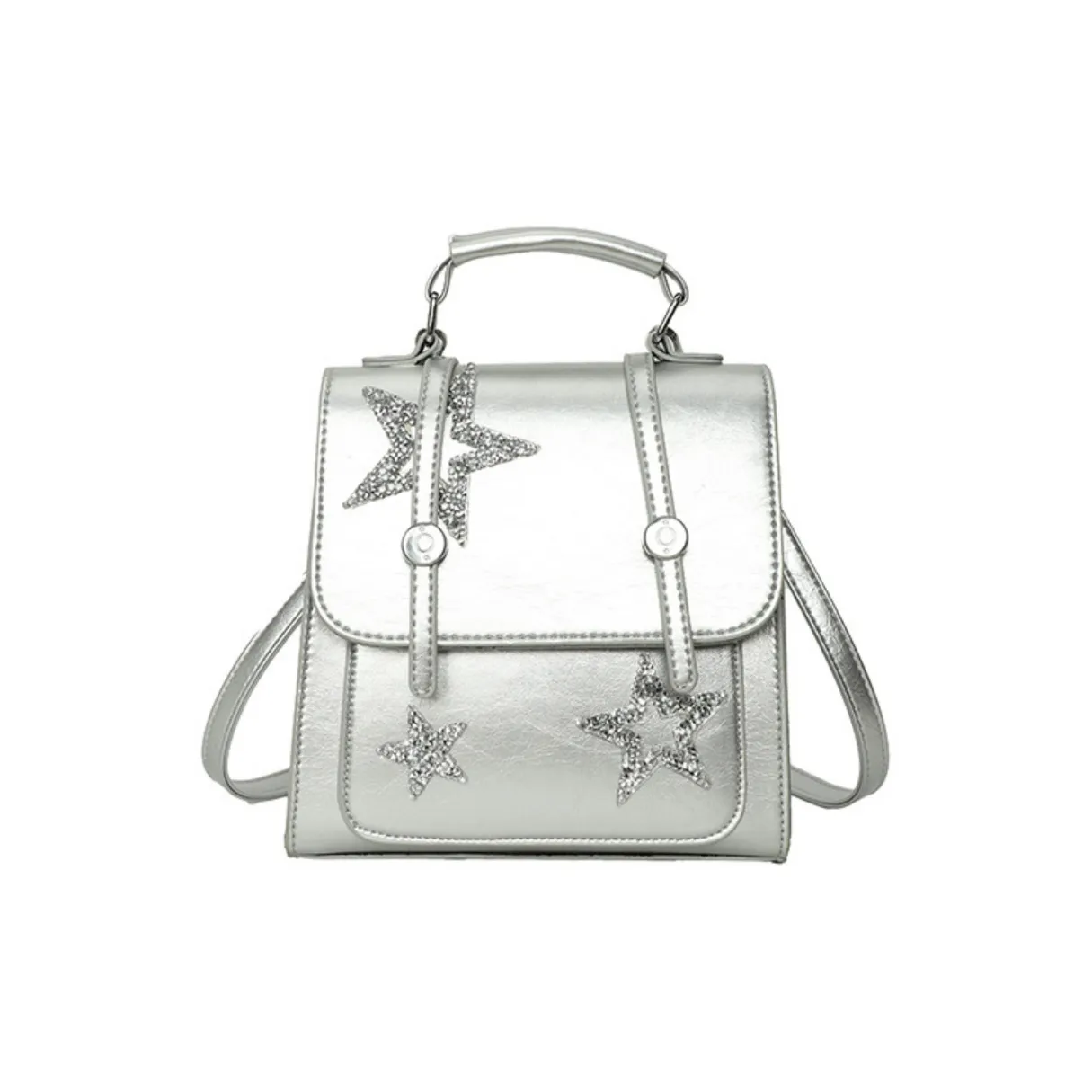 NOMK Leather Bucket Bag, Crossbody, One Shoulder, Handbag, Backpack Trumpets Women's Silver