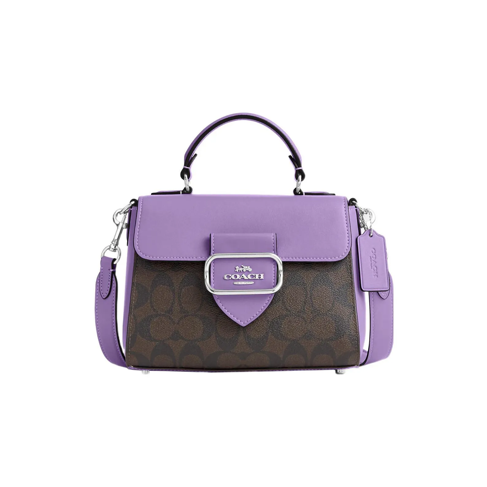 COACH Morgan Холст и Кожа Сумка через плечо Сумка через плечо Маленькая Женская Фиолетовая и Кофейная Монограмма
