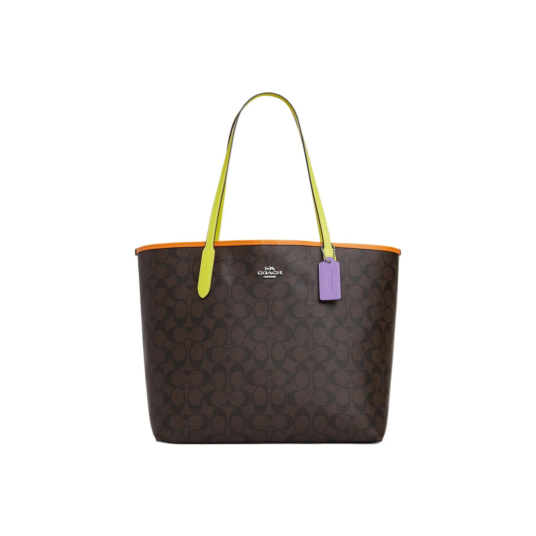 COACH City Canvas With Leather Tote Bag, Shopping Bag, Handbag, Shoulder Bag Large Size Women's Coffee