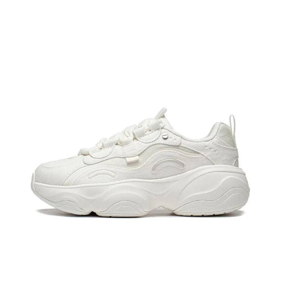 LiNing Мед Амортизация Противоскользящий Устойчивый к износу Поддержка Низкий Топ Толстая подошва Кроссовки Женские Сливочный