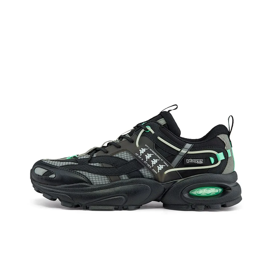 Kappa Player Zhao Diyu Collaboration Cushioning Anti Slip And Wear Resistant Low Top Chunky Sneakers Unisex Black Green