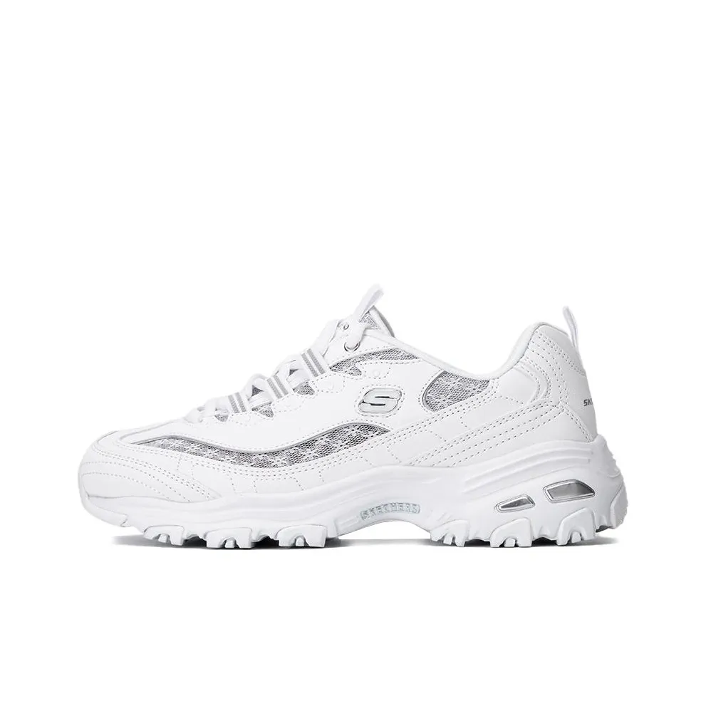 Skechers D'LITES 1,0 Low Топ Толстая подошва Кроссовки Женские Белые Серебряные