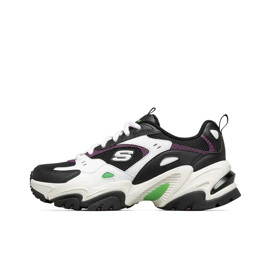Skechers Stamina V2 Mecha Shoes 2 Low Top Chunky Sneakers Women's Black White Green