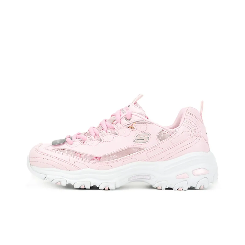 Skechers D'LITES Износостойкий Дышащий Верх Увеличивающий Высоту Низкий Топ Кроссовки с Толстой Подошвой Женские Светло-Розовые