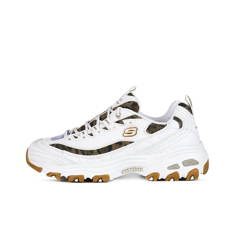 Skechers D'Lites Quick Leopard Mid Top Chunky Sneakers Women's White
