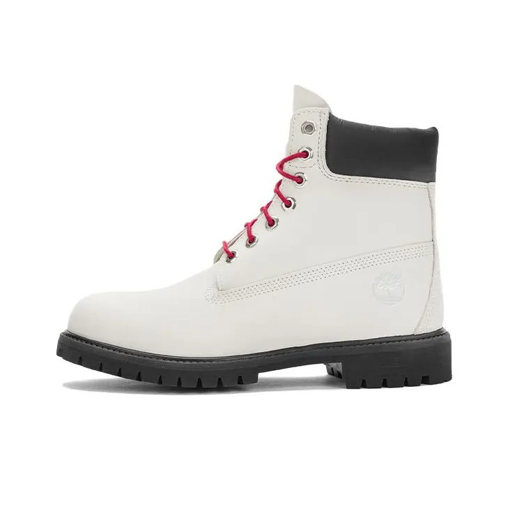 Timberland Premium 6 Inch Boots 'White Nubuck With Red'