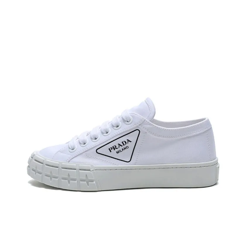 PRADA Wear resistant And Lightweight Low Top Canvas Shoes Women's White