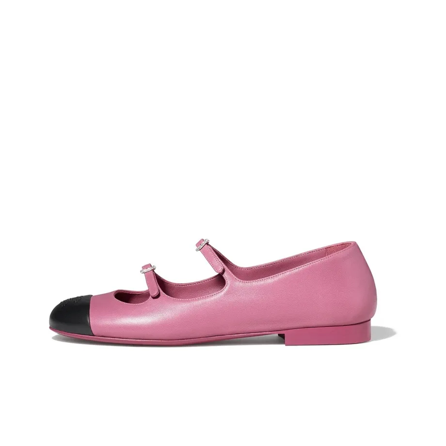 CHANEL Chunky Heel Mary Jane Shoes Women's Pink Black