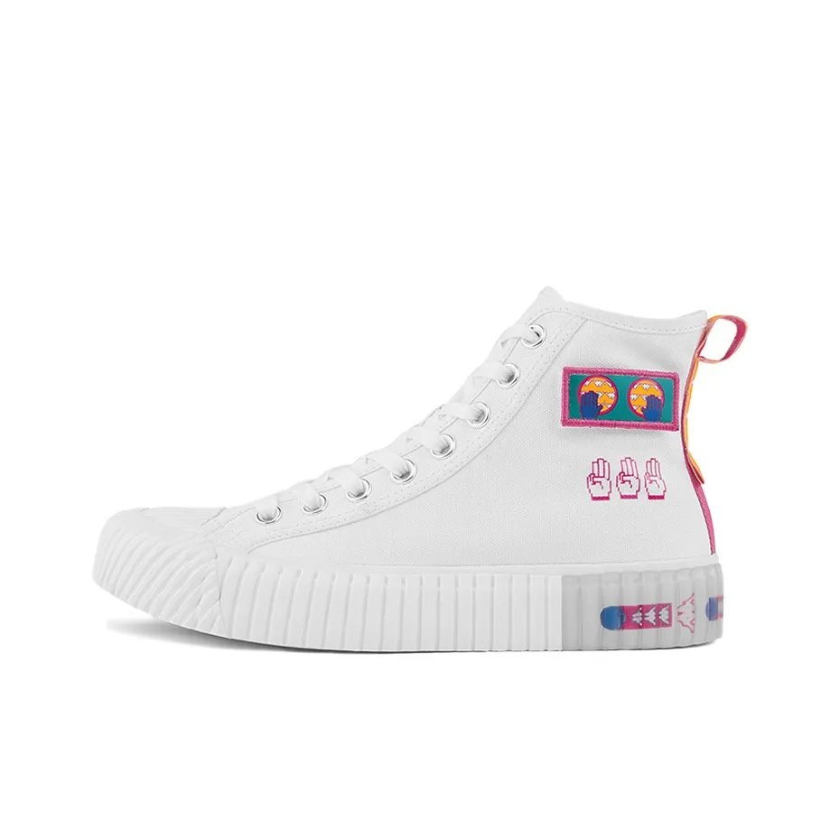 Kappa Anti Slip Wear Resistant High Top Canvas Shoes Unisex White