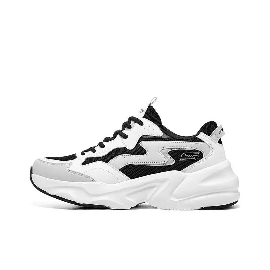 Skechers D'LITES Wear Resistant Low Top Chunky Sneakers Men's Black White