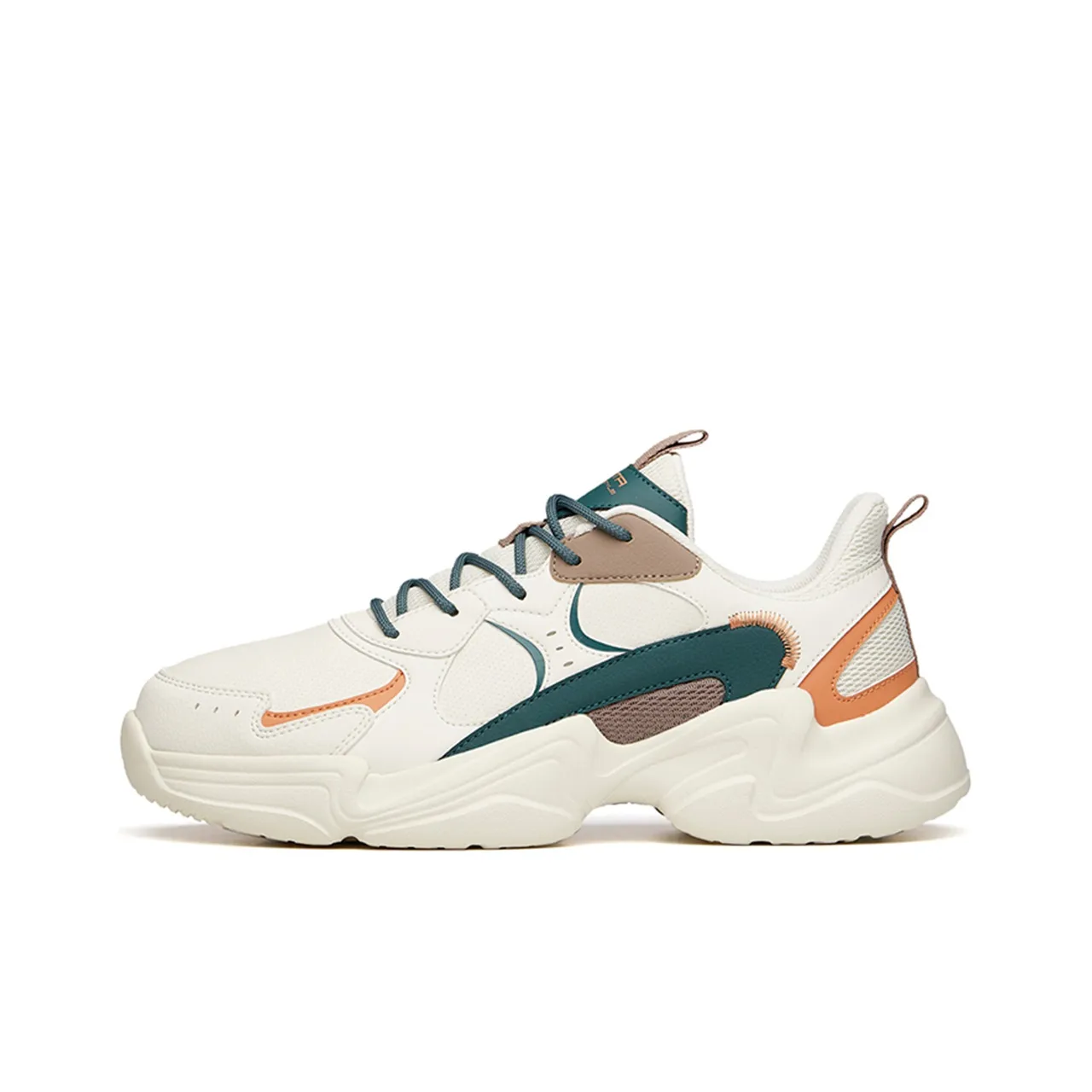 ANTA Chunky Sneakers Men's Low Top Light Beige White/Dark Moss Green/Oranges
