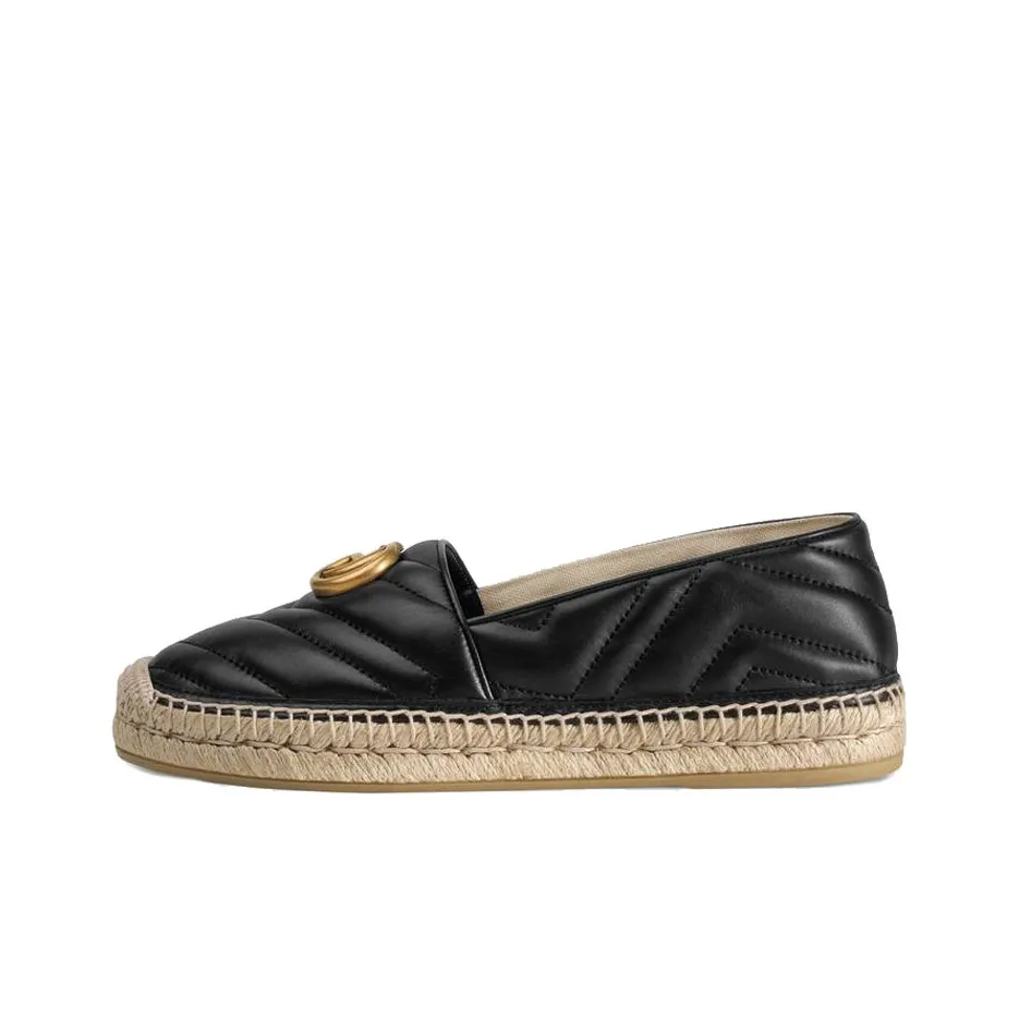 GUCCI Double G Espadrille Black Leather Women's