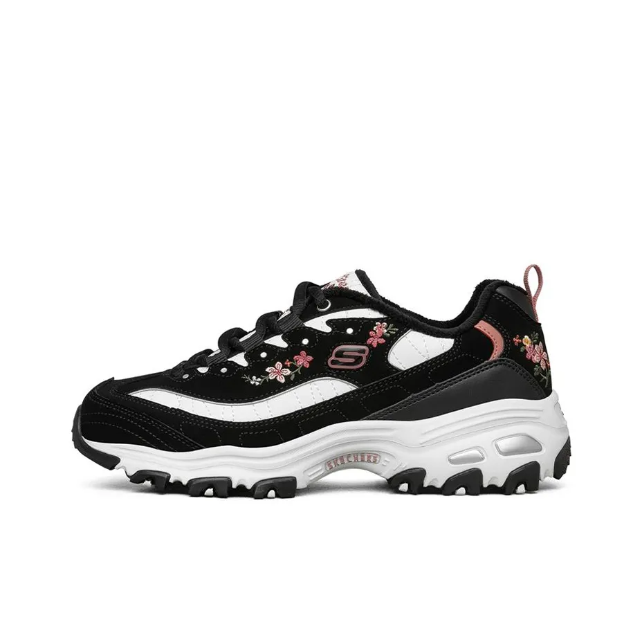 Skechers D'LITES 1,0 Амортизация Износостойкий Низкий Топ Кроссовки Женские Черный Белый Розовый Флисовые Подошва
