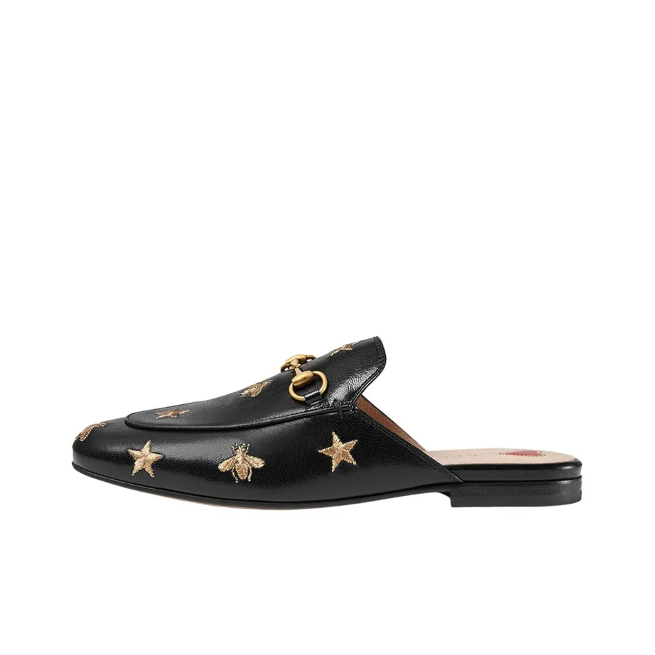 GUCCI 2015 Re Edition Princetown Leather Patchwork Slip Resistant Closed Toe Slippers Women's Black