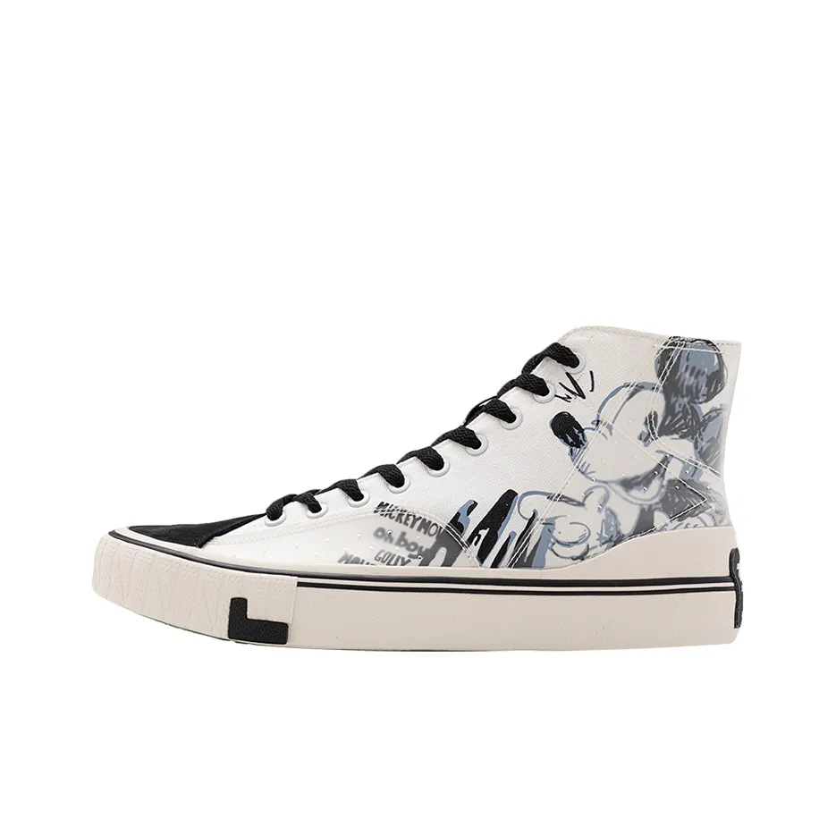 Disney x LiNing Anti Slip And Wear Resistant Balance High Top Canvas Shoes Men's Black White