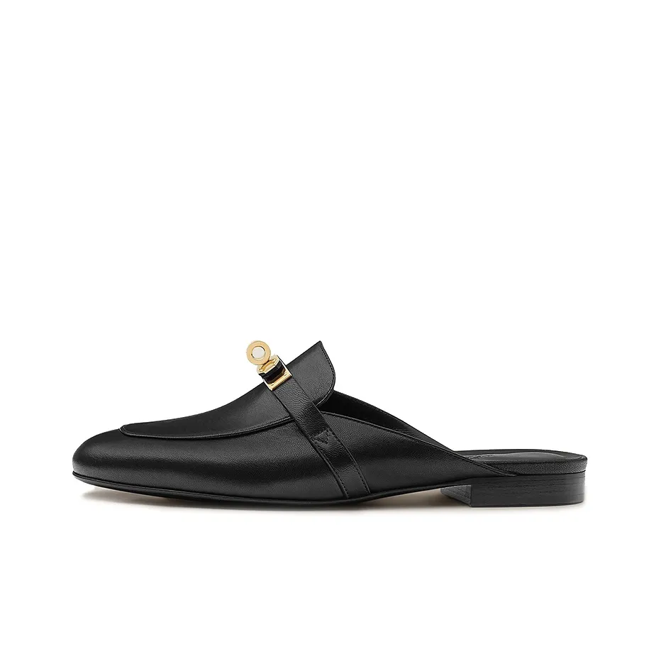 HERMES Oz Mule Noir Goatskin Leather