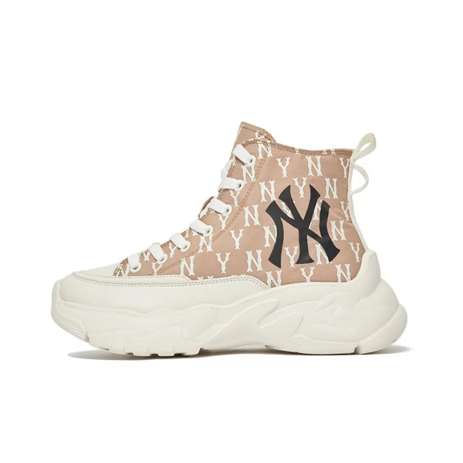 Mlb Base Logo Chunky High Амортизаторы Устойчивый к истиранию Высокий Топ Толстая подошва Кроссовки Унисекс Темно-бежевый Желтый