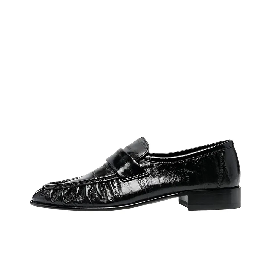 THE ROW Ruched-Detailed Almond Toe Loafers Women's