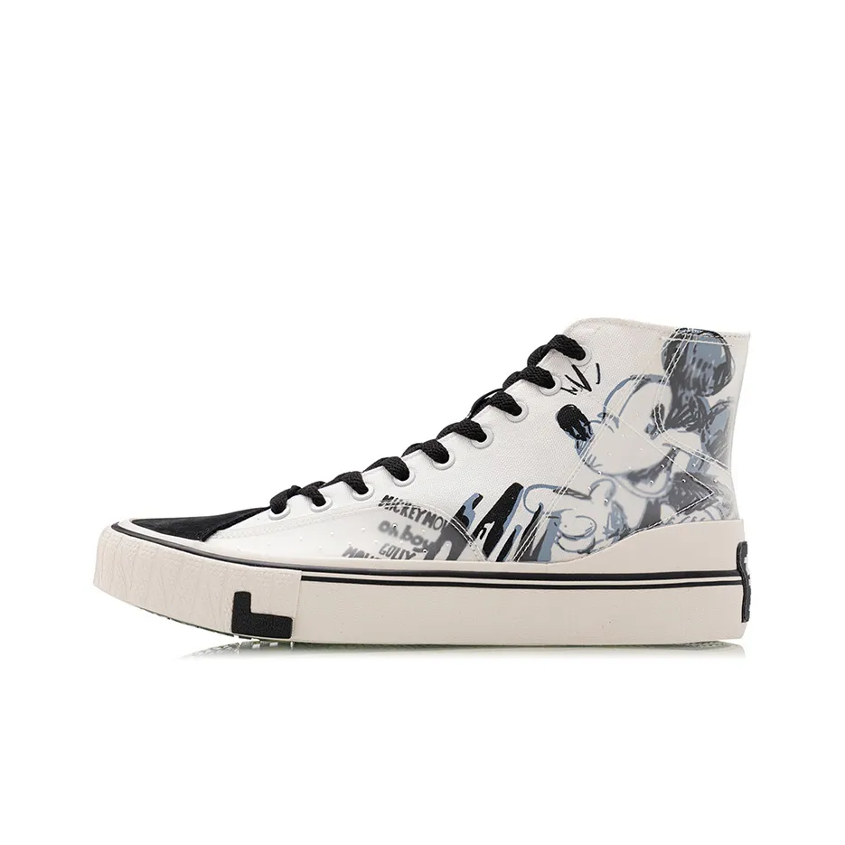 Disney x LiNing Slip Resistant, Abrasion Resistant, And Balanced High Top Canvas Shoes Women's Black Beige White