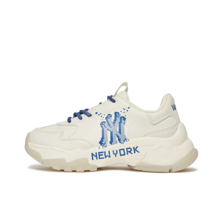 MLB Big Ball Chunky Pixel Ny Cushioning Anti Slip And Wear Resistant Low Top Chunky Sneakers Unisex White Blue