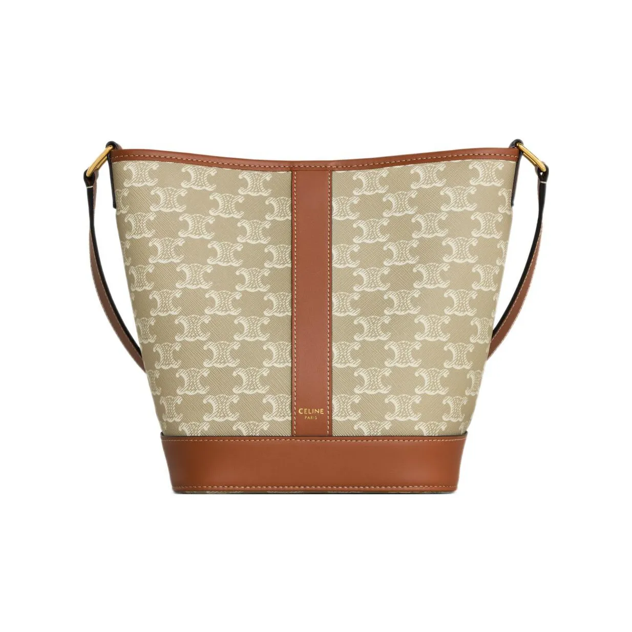 CELINE Canvas With Leather Bucket Bag, Shoulder Bag, Crossbody Bag Trumpets Women's Beige Brown