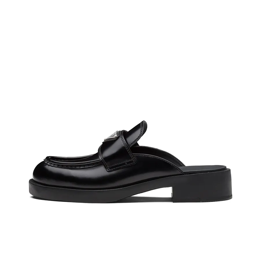 PRADA Chocolate Brushed Leather Mules 'Black' Women's