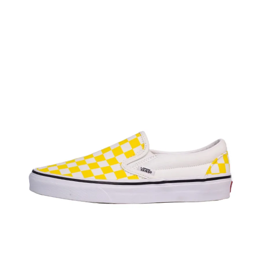 Vans Slip-on Non-slip Lightweight Low-Top Canvas Shoes Unisex Yellow White Checkerboard