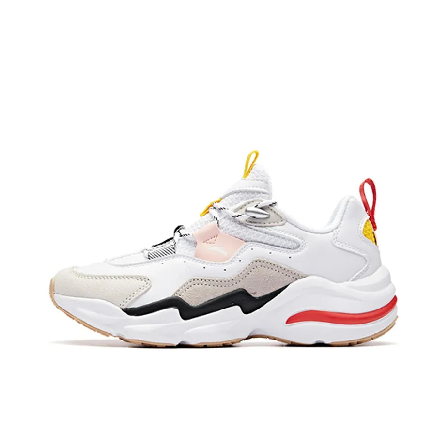 ANTA Chunky Sneakers Women's Low Top ANTA White/National Flag Yellow/Baby Pink