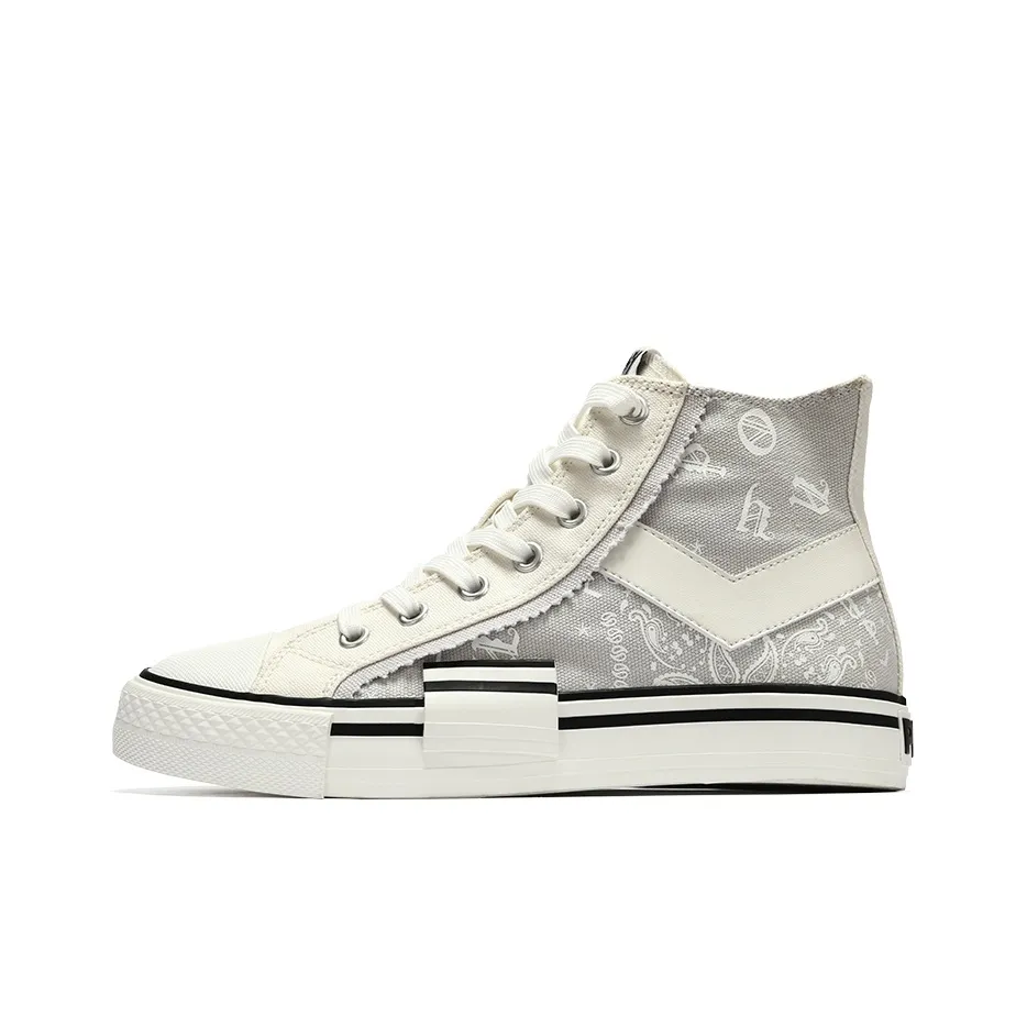 PONY Shooter Collection Anti Slip Wear Resistant High Top Canvas Shoes Men's White Gray