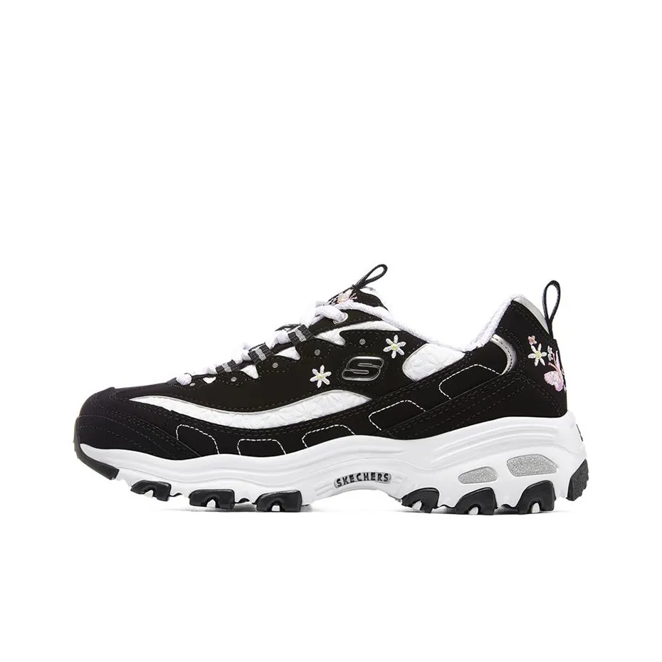 Skechers D'LITES 1.0 Lace Bear Low Top Chunky Sneakers Women's White Black