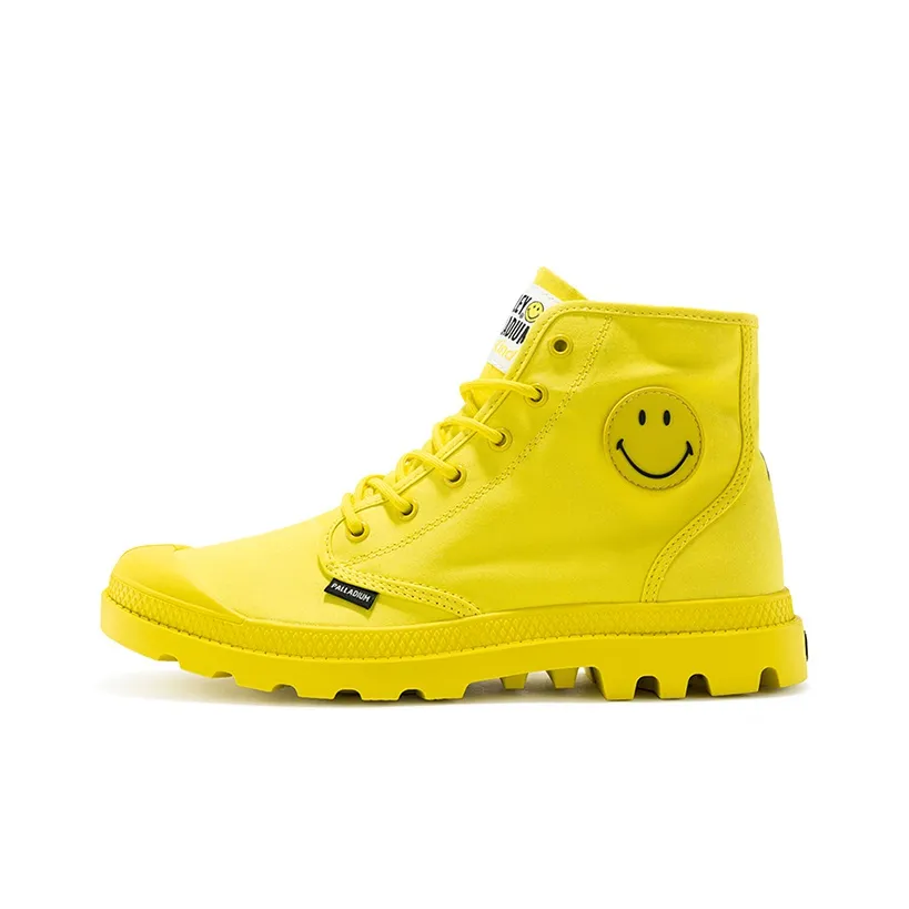 Smiley X Palladium Pampa Canvas Shoes Unisex High Top Fiery Yellow