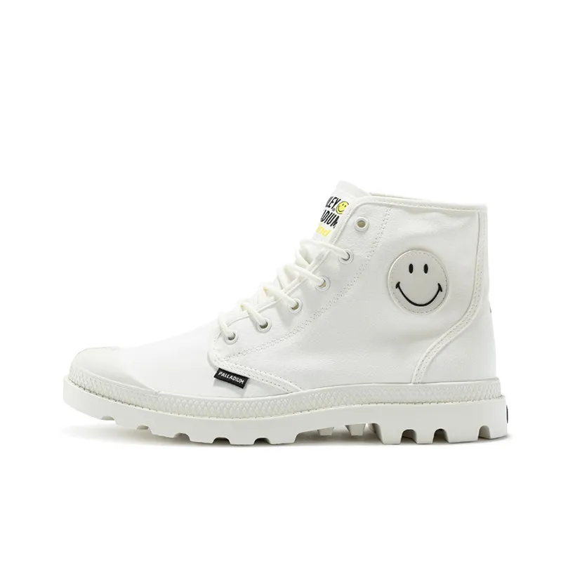 Smiley X Palladium Pampa Canvas Shoes Unisex High Top White