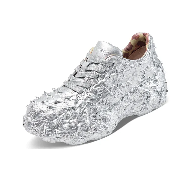 HART DAVIS Postmodern Высота Увеличивающие Противоскользящие Низкие Топ Кроссовки с Толстой Подошвой Женские Серебряные