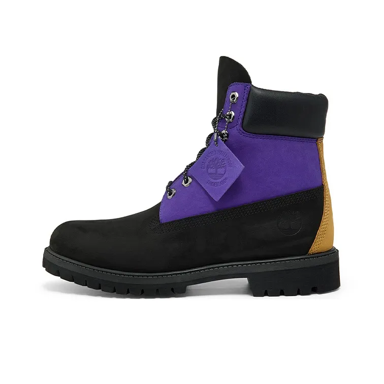 Timberland 6 Inch Premium Waterproof Wide Fit Boot 'Black Nubuck With Purple'
