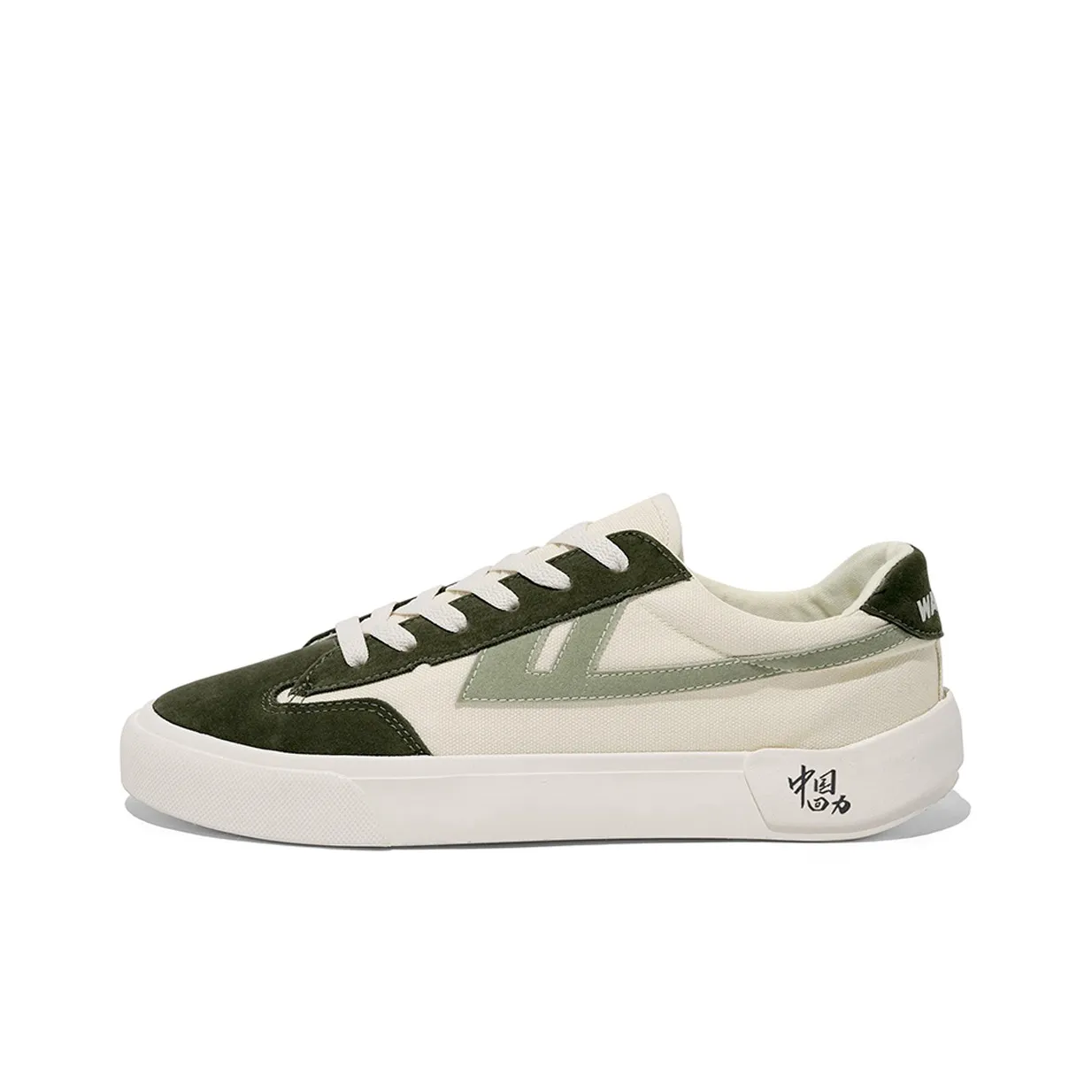 WARRIOR Canvas Shoes Unisex Low Top Beige/Army Green