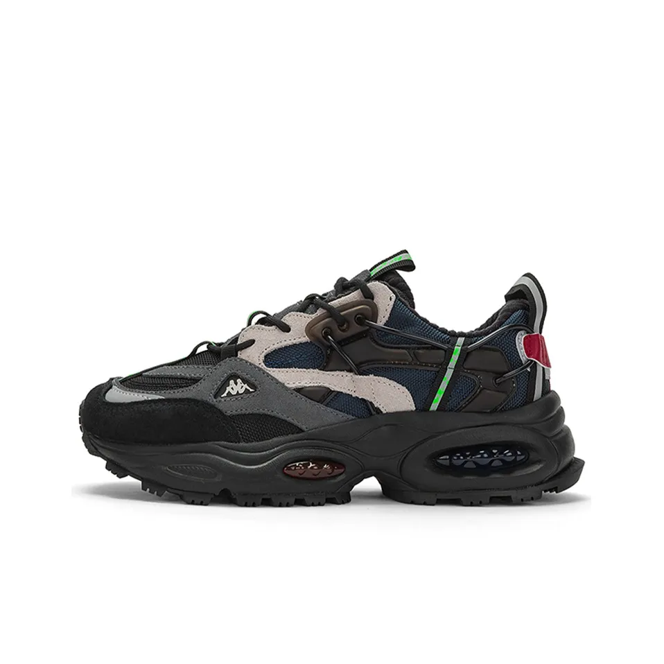 Kappa Anti-Slip Wear-Resistant Low-Top Chunky Sneakers Unisex Black Contour Gray Silver Gray