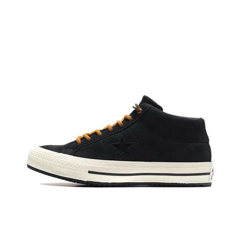 Converse One Star Series Mid Top Canvas Shoes Unisex Black Yellow