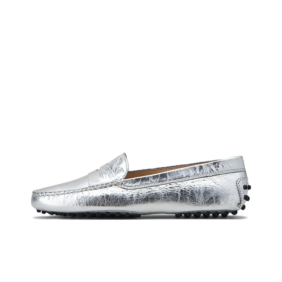 TOD'S Gommino Metallic Round Toe Loafers Women's