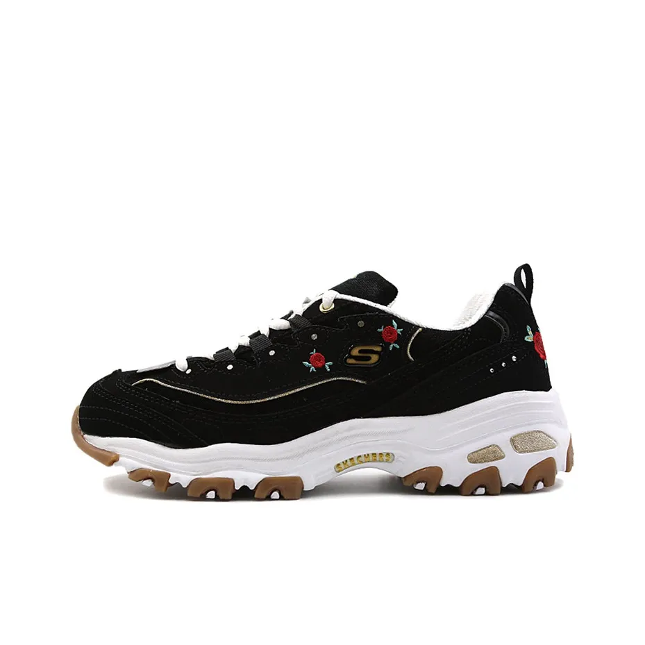 Skechers D'LITES Износостойкие Дышащие Низкие Кеды Женские Черные