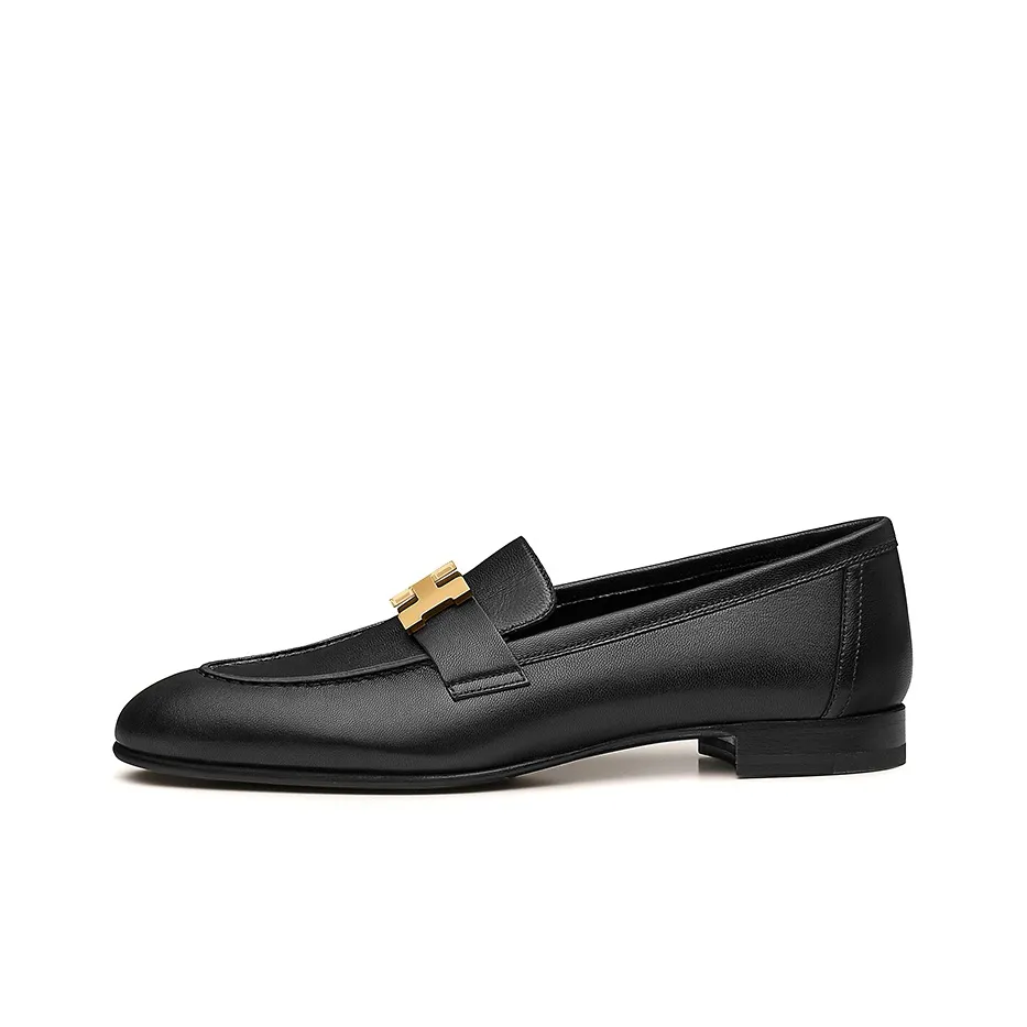 HERMES Paris Loafer Noir Goatskin Leather