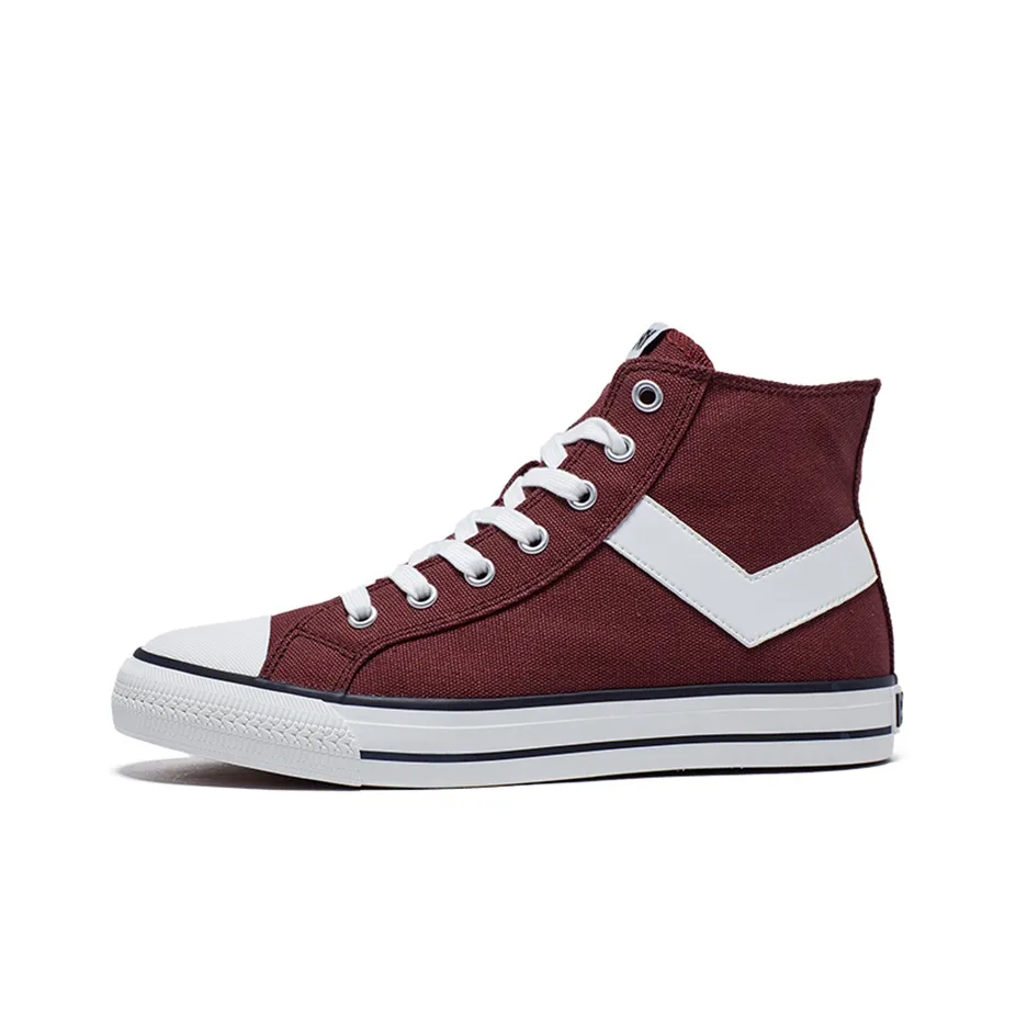 PONY Anti Slip Wear Resistant Breathable Lightweight Balance Support Coverage High Top Canvas Shoes with Men's Burgundy