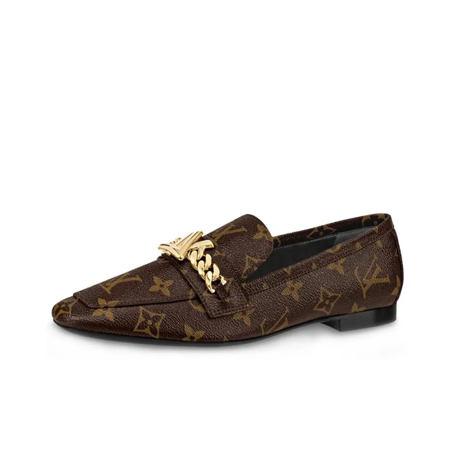 LOUIS VUITTON Upper Case Monogram Loafers Women's Brown