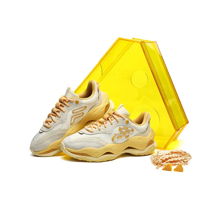 FILA FUSION Cheese Low Top Chunky Sneakers Women's Winter Day White Gold Apricot Yellow Special Shoe Box Set