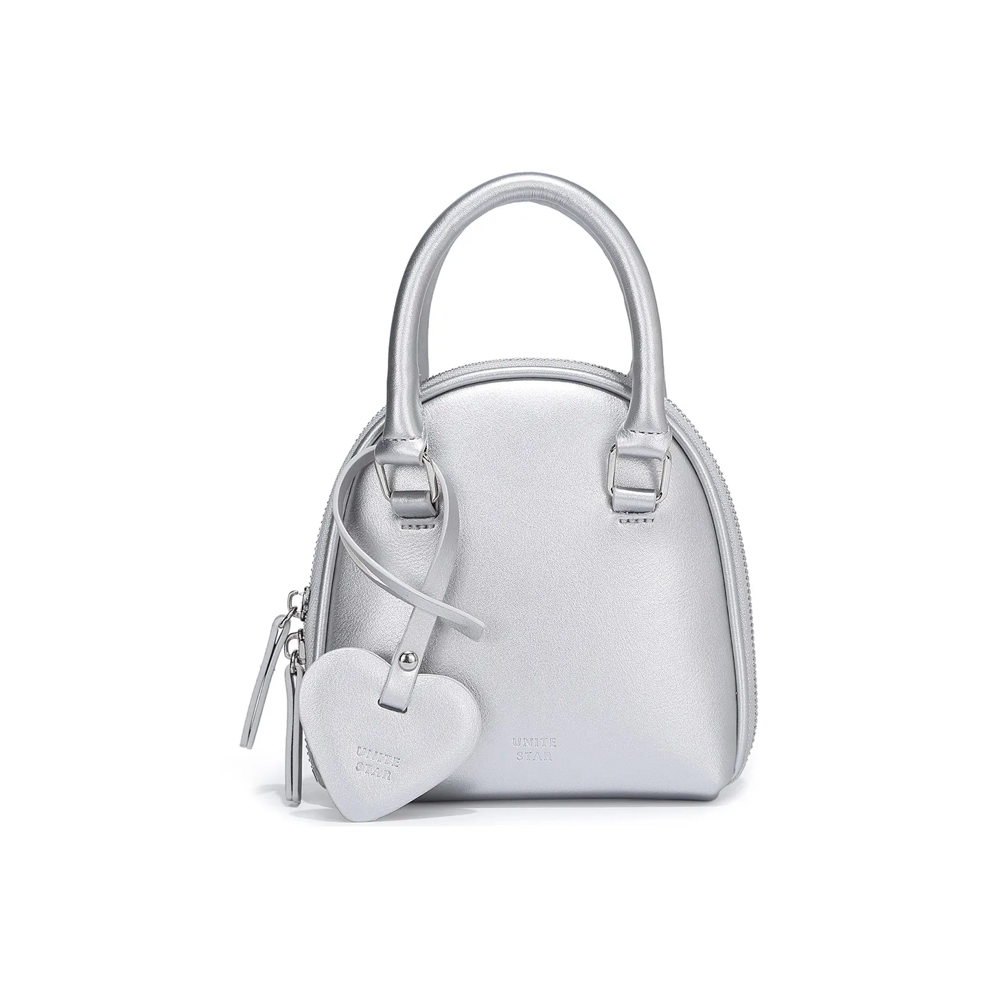 UNITE STAR PU Cute Korean Style Instagram Style Heart Pendant Crossbody Handbag Mini Women's Black Silver