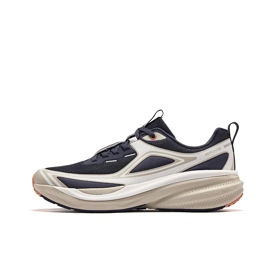 Erke Cushioning, Wear Resistant Low Top Running Shoes Men's Ecru Dark Blue
